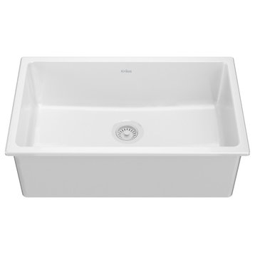 Turino 30" Drop-In Undermount Fireclay Single Bowl Kitchen Sink Gloss White