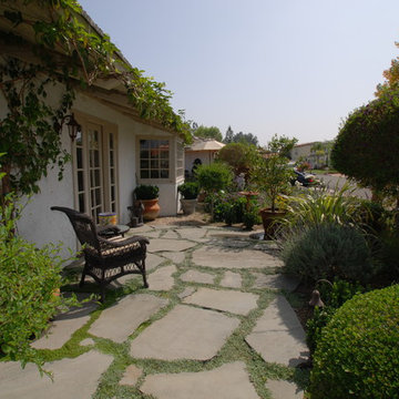 French Patio & Slate Stepping Stones and Garden Walk With Trellis
