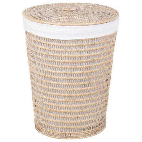 Cambria Rattan Laundry Hamper With Liner, White Wash