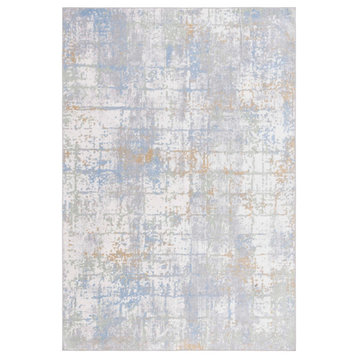 Safavieh Machine Washable Bayside Collection, Grey/Ivory Blue, 8' X 10'