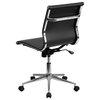MFO Mid-Back Armless Black Ribbed Upholstered Leather Conference Chair
