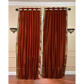 Rust Ring Top  Sheer Sari Curtain / Drape / Panel   - 80W x 120L - Piece