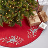 Christmas Tree Skirt With Embroidered Reindeer Design, Red, 54"x54"