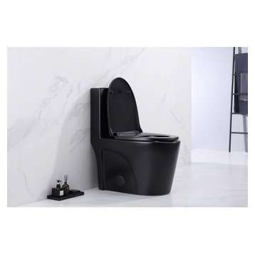 CLovis Dual-Flush Elongated One-Piece Toilet (Seat Included), Matte Black