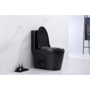 CLovis Dual-Flush Elongated One-Piece Toilet (Seat Included), Matte Black