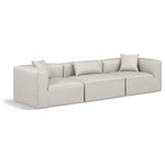 Meridian Furniture - Cube Upholstered Modular Sofa, Cream, 3-Piece: 1 Armless Chair, 2 Corner Chair, Vegan Leather - Elevate your space with the luxurious Cube Vegan Leather Modular Sofa. This modular sofa exudes modern elegance, charm, and comfort making it a perfect addition to any contemporary living space. Its clean lines and cube shape are reminiscent of minimalist design, while the plush cream vegan leather upholstery adds a touch of luxury and sophistication. The chair's versatile construction and geometric aesthetic seamlessly integrate into various design styles, from sleek living rooms to chic home offices, embodying the essence of modern design and creating a sense of order and tranquility in your space.