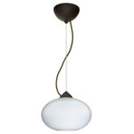 Besa Lighting - Besa Lighting 1KX-491207-BR Pape 10 - One Light Cord Pendant with Flat Canopy - The Pape is a wide yet compact handcrafted glass, with distinctive ridges, softly radiused to fit gracefully into contemporary spaces. Our Opal Ribbed glass is a soft white cased glass that can suit any classic or modern d�cor, blown into a faceted mold to create stylish texturing along the outer walls. Opal has a very tranquil glow that is pleasing in appearance. The smooth satin finish on the clear outer layer is a result of an extensive etching process. This blown glass is handcrafted by a skilled artisan, utilizing century-old techniques passed down from generation to generation. The cord pendant fixture is equipped with a 10' SVT cordset and an low profile flat monopoint canopy. These stylish and functional luminaries are offered in a beautiful brushed Bronze finish.  No. of Rods: 4  Canopy Included: TRUE  Shade Included: TRUE  Canopy Diameter: 5 x 0.63< Rod Length(s): 18.00Pape 10 One Light Cord Pendant with Flat Canopy Bronze Opal Ribbed GlassUL: Suitable for damp locations, *Energy Star Qualified: n/a  *ADA Certified: n/a  *Number of Lights: Lamp: 1-*Wattage:100w A19 Medium base bulb(s) *Bulb Included:No *Bulb Type:A19 Medium base *Finish Type:Bronze