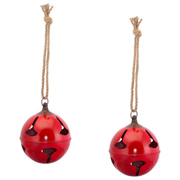 Sleigh Bell 9"D x 29"H (Set Of 2) Iron, Red; Brown