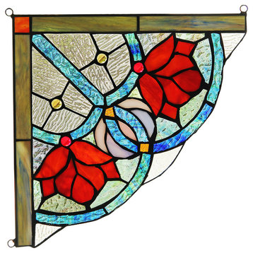CHLOE Lighting ROSEHEART Victorian Tiffany-glass Window Panel 10"
