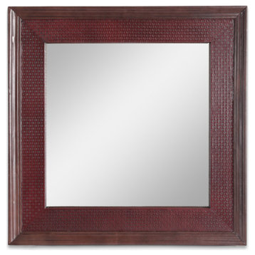 Chamlee Bearden Handcrafted Boho Leather Square Wall Mirror, Antique Brown