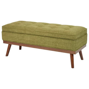 Retro Storage Bench, Angled Wood Legs With Polyester Seat & Inner Space, Green