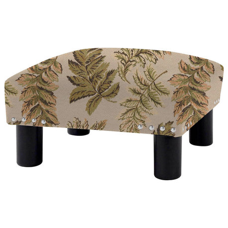 Jules 16" Square Footstool Accent Ottoman, Tan Floral Jacquard