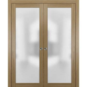 Double Pocket Door 72x96 Frosted Glass | Planum 2102 Honey Ash