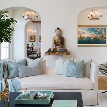 Custom Upholstered Sofa and Luxury Living Room Accessories