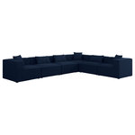 Meridian Furniture - Cube Upholstered Modular Sectional, Navy, 6-Piece: 3 Armless Chair, 3 Corner Chair, Linen Texured Fabric - Treat yourself to some long overdue "me time" when you're seated on this Cube 6-Piece Modular Sectional. This beautiful modular unit is both eye-catching and elegant, features durable linen textured upholstery in a soft navy color that meshes well with nearly any existing color scheme. Pair this modular Sectional with other items in the same collection to create an unlimited number of combinations and enjoy the custom seating arrangement of your dreams. Latches underneath make it easy to attach pieces to one another.