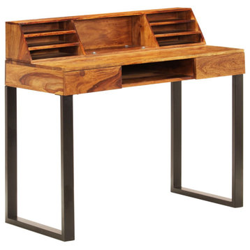 vidaXL Desk Computer Desk Home Office Desk with Steel Legs Solid Sheesham Wood