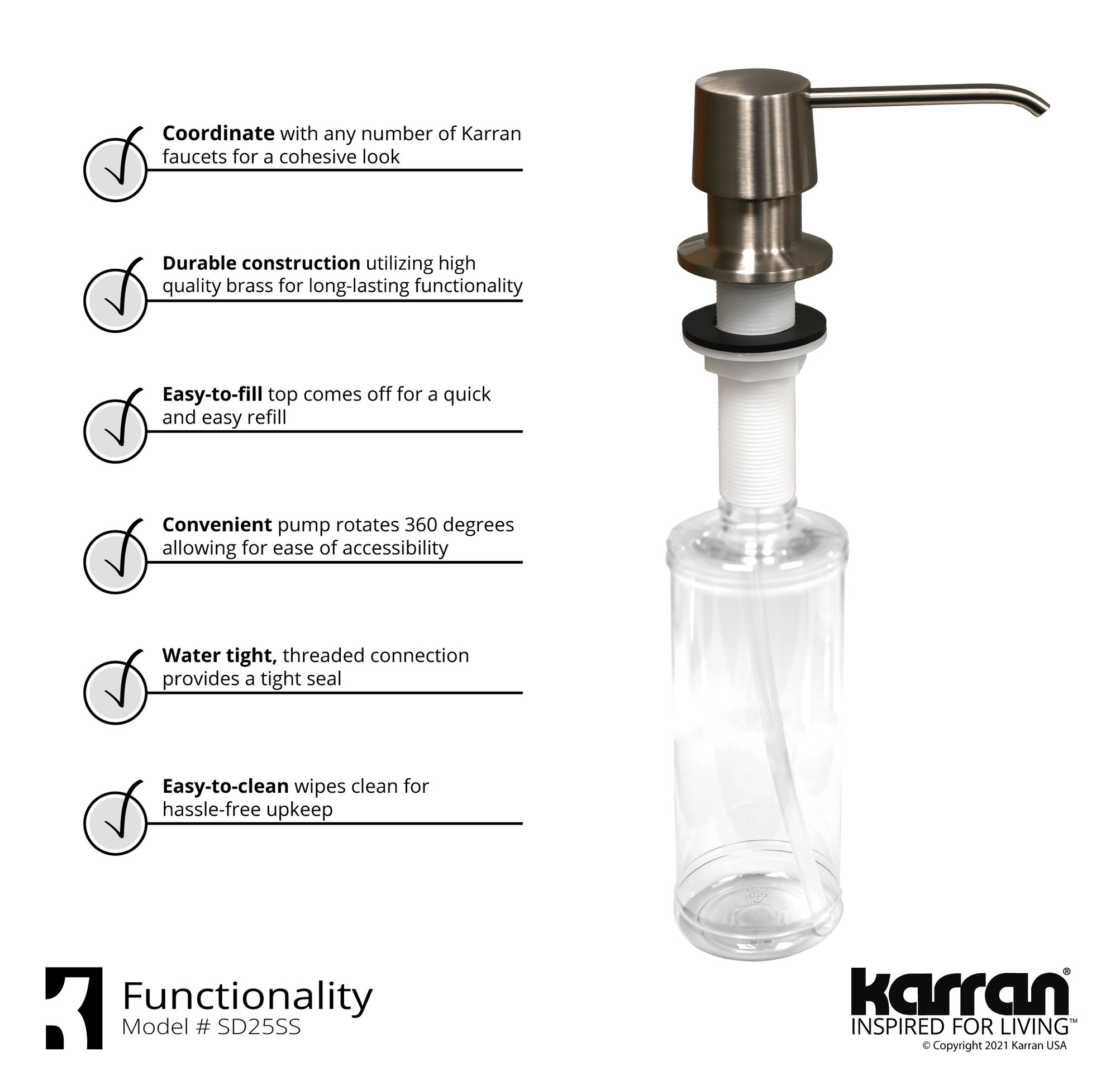 Karran 1-Handle Pull-Down Kitchen Faucet With Soap Dispenser, Stainless Steel
