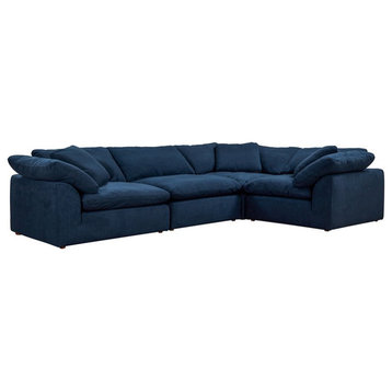 Sunset Trading Puff 4-Piece L-Shaped Fabric Slipcover Sectional in Navy