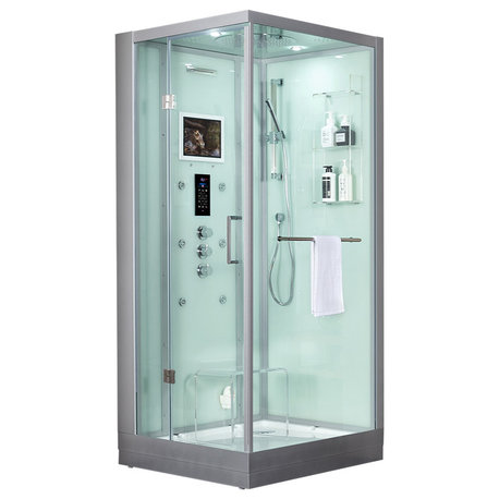 Platinum Arezzo Walk-in Steam Shower Sauna Spa w/ jets Smart TV Bluetooth, White, Left Position