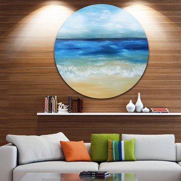 Warm Tropical Sea And Beach, Seascape Painting Disc Metal Wall Art, 11"