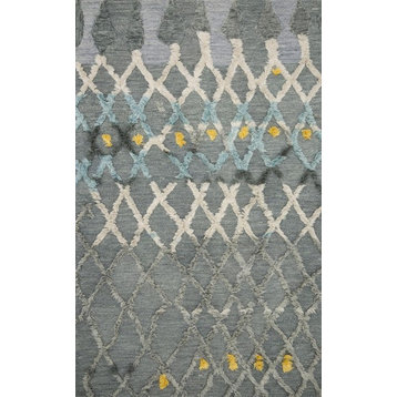 Contrasting Pile Heights and Texture Wool Symbology Ivory/Slate Rug, 9'-3" X 13'