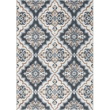 Peoria Traditional Floral Gray Rectangle Area Rug, 5'x7'
