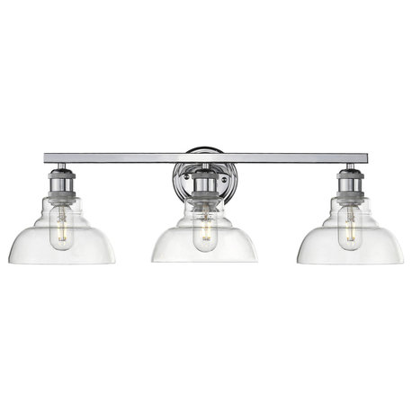 Carver 3-Light Bath Vanity Clear Glass Shades, Chrome