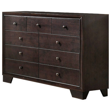 Rubber Wood 9 Drawers Dresser in Brown