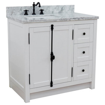 37" Vanity, Glacier Ash With White Carrara Top, Left Doors/Left Rectangle Sink