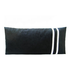 DECORATIVE PILLOWS MIAMI - Velvet  Lumbar Pillow With Swarovski Crystals, Black, 22"x12" - Decorative Pillows