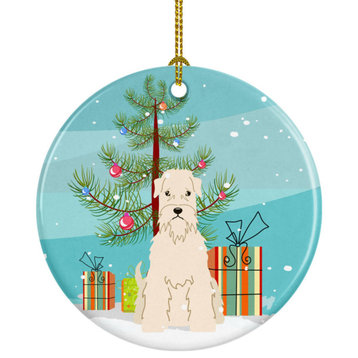 Merry Christmas Tree Soft Coated Wheaten Terrier Ceramic Ornament, Multicolor