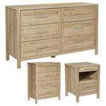 OSP Home Furnishings - Stonebrook 3 Piece Bedroom Set, Classic Walnut Finish, Canyon Oak - Create the perfect bedroom or guest room with our Stonebrook bedroom set. Suite includes one 6-drawer dresser, one 4-drawer chest and one nightstand with USB power port housed in convenient pull-out shelf. Deep drawers make putting even bulky folded items away easy. Featuring sturdy metal drawer glides with safety stops, elevating Stonebrook to a bedroom favorite for years to come. Achieve a chic, modern, aesthetic with either a blonde or deep walnut woodgrain finish that will fit in effortlessly with popular styles like Rustic Coastal, Modern Farmhouse or an eclectic Boho vibe. Complete the perfect bedroom by adding our beautiful Stonebrook 3-Panel headboard. Assembly required. 4- Drawer Chest Dimensions- 31.25" W x 17.5" D x 41.25" H, 6-Drawer Dresser Dimensions- 56.25" W x 17.5" D x 32.75 H, Nightstand Dimensions- 18.5" W x 18" D x 24.75" H