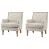 Upholstered Accent Armchair With Nailhead Trim Set of 2, Beige