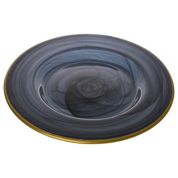 Classic Touch Black Alabaster Dinner Plates W Gold-Scalloped, Set of 4