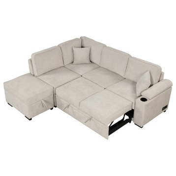 Gewnee 87.4" Sleeper Sofa Bed, 2, 1 Pull Out Sofa Bed L Shape Couch