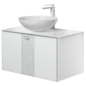 Amalia Luxury 32" Single Bathroom Vanity, White, Single Sink, Wall-mounted