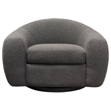 Pascal Swivel Chair in Charcoal Boucle Textured Fabric  Contoured Arms & Back