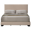 ACME Leandros Fabric Upholstered Queen Panel Bed with Nailhead Trim in Beige
