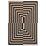 Bareens Designer Rugs - Boho Chic Turkish Kilim Thuy Hand-Woven Wool Rug - 8'2'' x 10'0'' - Elevate the elegance of your home with this stunning hand-woven tribal Kilim wool rug. Meticulously crafted on a loom by the Nomad Turkman people using hand-spun wool and 100% natural vegetable dyes, these rugs are recognized for their repetitive geometric patterns, incorporating naturalistic floral and traditional designs. The contemporary fashion palette results in bold, sharp patterns that are incredibly versatile, as the pattern is the same on both sides. These reversible rugs feature a lighter shade on one side and brighter colors on the other, providing versatility according to preference. These unique rugs are made by knotting short strands of different colors onto the warps and securing them by tightly pressing the wefts. The designs are created by interweaving the various colored wefts and warps. Kilims are known for their exceptional durability and versatility, making them truly unique rugs.  Product Details    Rug Size: 8'2'' x 10'0''  Material: 100% Wool  Style: Kilim, Flat Weave, Dhurrie, Turkish, Southwestern, Rustic, Tribal  Colors: Beige, Black  Weave Type: Hand-Woven, Handmade  Pile Height: Less than 0.25 inch