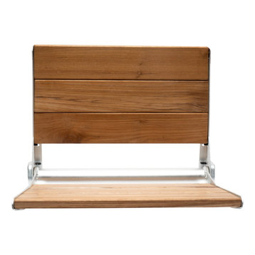 17" Folding Teak Wood Shower Seat Bench with Backrest