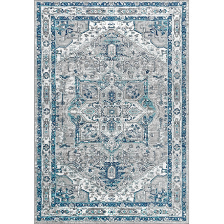Modern Persian Vintage Medallion Light Grey/Blue 8' x 10' Area Rug