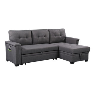 Bowery Hill Fabric Gray Reversible Sleeper Sofa Storage Chaise
