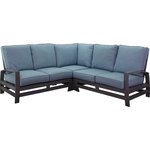 Courtyard Casual - Courtyard Casual Cabo 4 Piece Sectional Set - Spend countless hours in your outdoor space enjoying our most popular Cabo collection. With clean lines and timeless beauty this outdoor furniture rises to the top on the comfort scale. Made with extra wide aluminum which has been hand brushed for a weathered wood grain look and is low maintenance. Cushions are made of Sunbrella brand high performance fabric and filled with densified foam and a vertical fiber for outstanding comfort. The Cabo collection offers both seating and dining and several pieces to outfit your outdoor space. Easy to assemble and 1 Year Limited Manufacturer Warranty