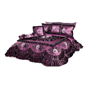 Red Rose Satin Ruffle Floral Romantic Victorian Comforter Bedding