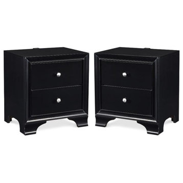Home Square 2 Drawer Nightstand with USB in Black Finish - Set of 2
