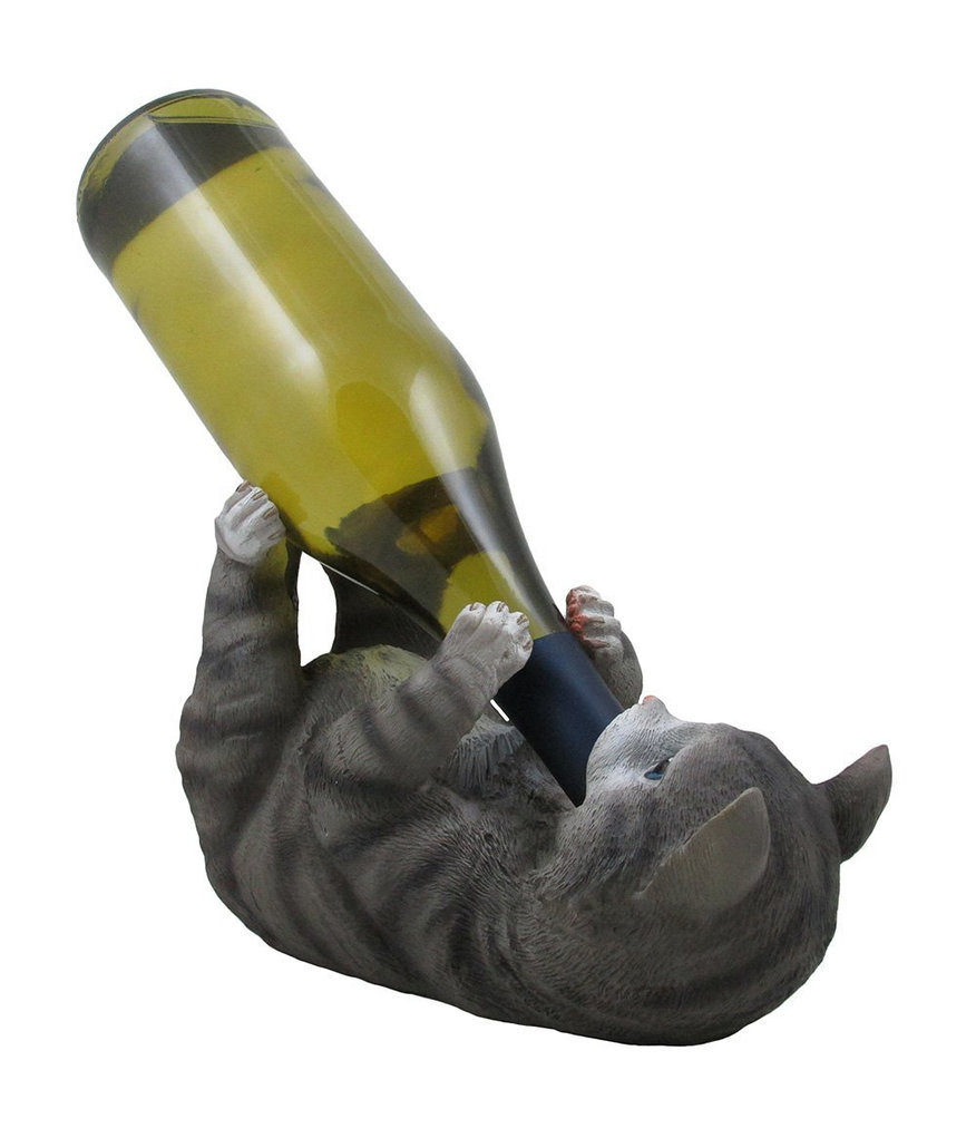 Drinking Gray Kitty Cat Wine Bottle Holder