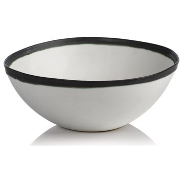 Tasso 4" Tall White Ceramic Bowl with Black Rim