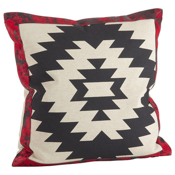 Red and Black Cowhide Down Filled Pillow, 18"x18"