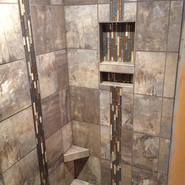 Shower: Marazzi's Vesale Rust with American Olean Stone Brick Series Listello