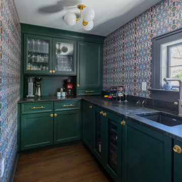 Deep Green Pantry with Wallpaper